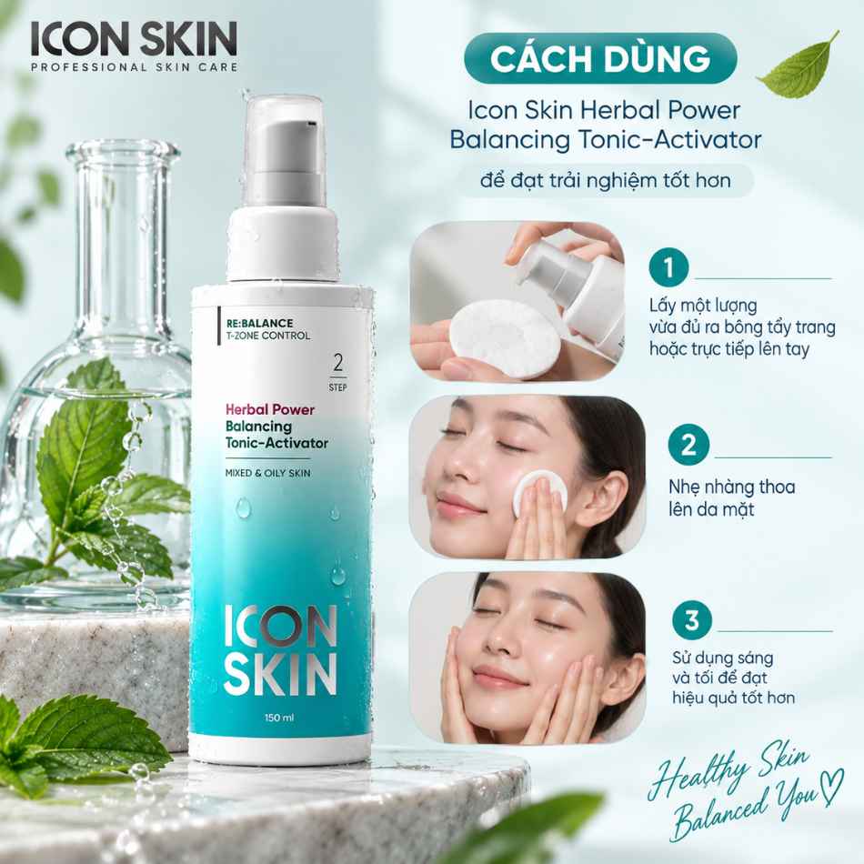 Nước cân bằng cho da dầu, da hỗn hợp Icon Skin Herbal Power Balancing Tonic-Activator