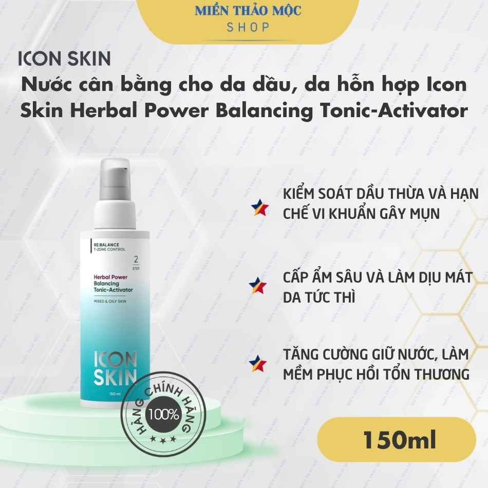 Nước cân bằng cho da dầu, da hỗn hợp Icon Skin Herbal Power Balancing Tonic-Activator