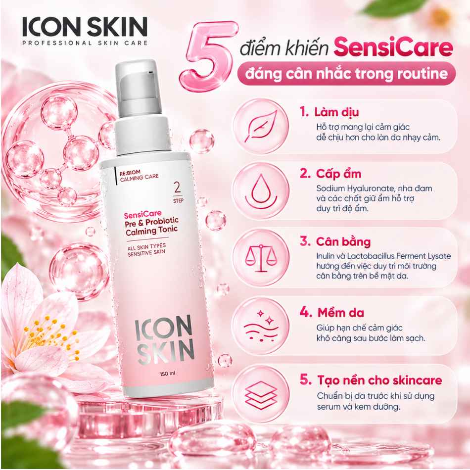 Nước cân bằng cho da nhạy cảm Icon Skin SensiCare Pre & Probiotic Calming Tonic