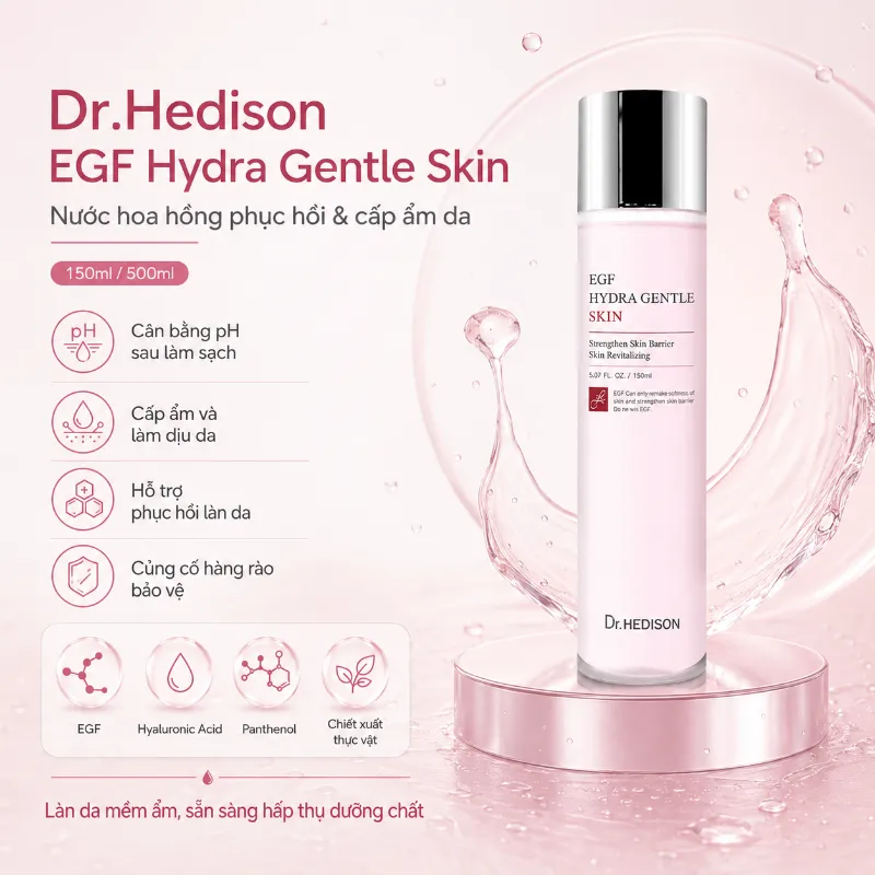 Nước hoa hồng tái tạo tế bào gốc Dr.Hedison EGF Hydra Gentle Skin (150ml-500ml)