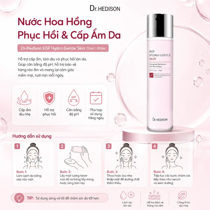 Nước hoa hồng tái tạo tế bào gốc Dr.Hedison EGF Hydra Gentle Skin (150ml-500ml)