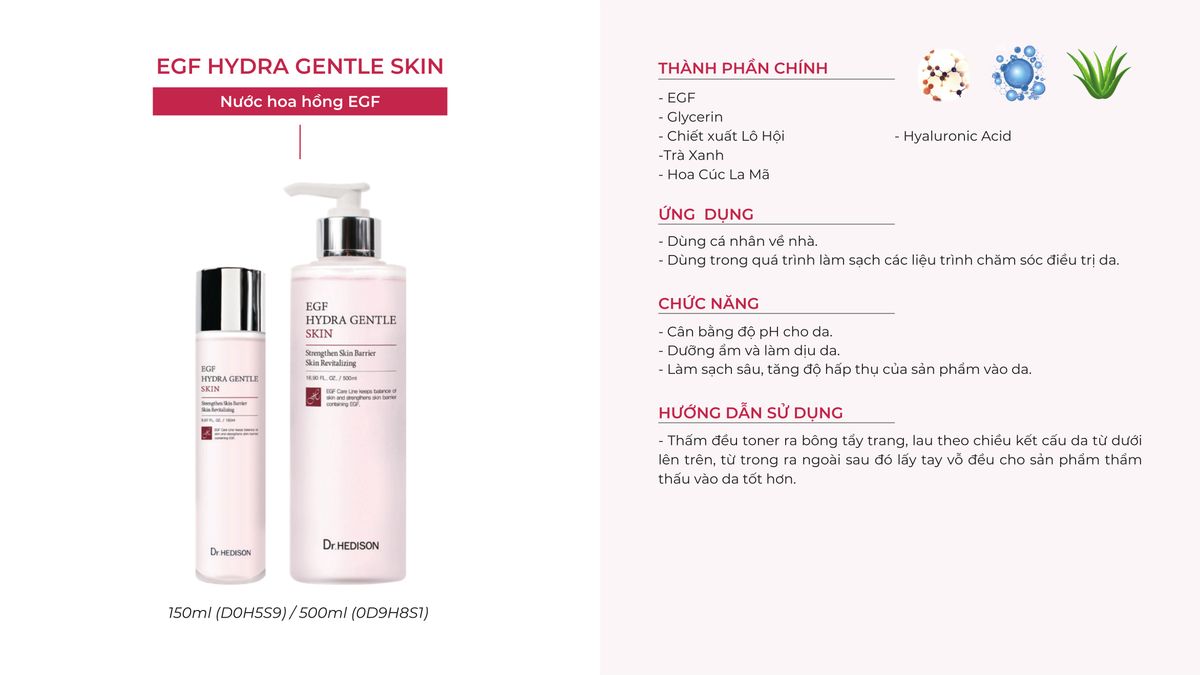 Nước hoa hồng tái tạo tế bào gốc Dr.Hedison EGF Hydra Gentle Skin (150ml-500ml)