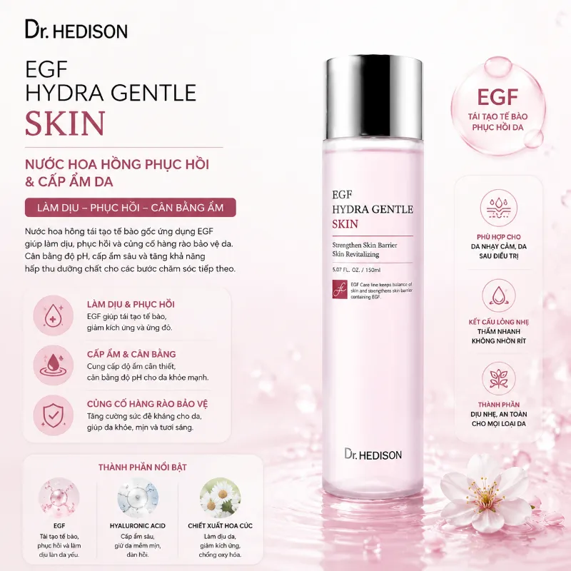 Nước hoa hồng tái tạo tế bào gốc Dr.Hedison EGF Hydra Gentle Skin (150ml-500ml)