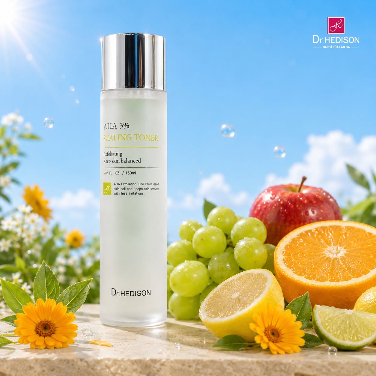Nước hoa hồng tẩy tế bào chết dịu nhẹ Dr.HEDISON AHA 3% Scaling Toner
