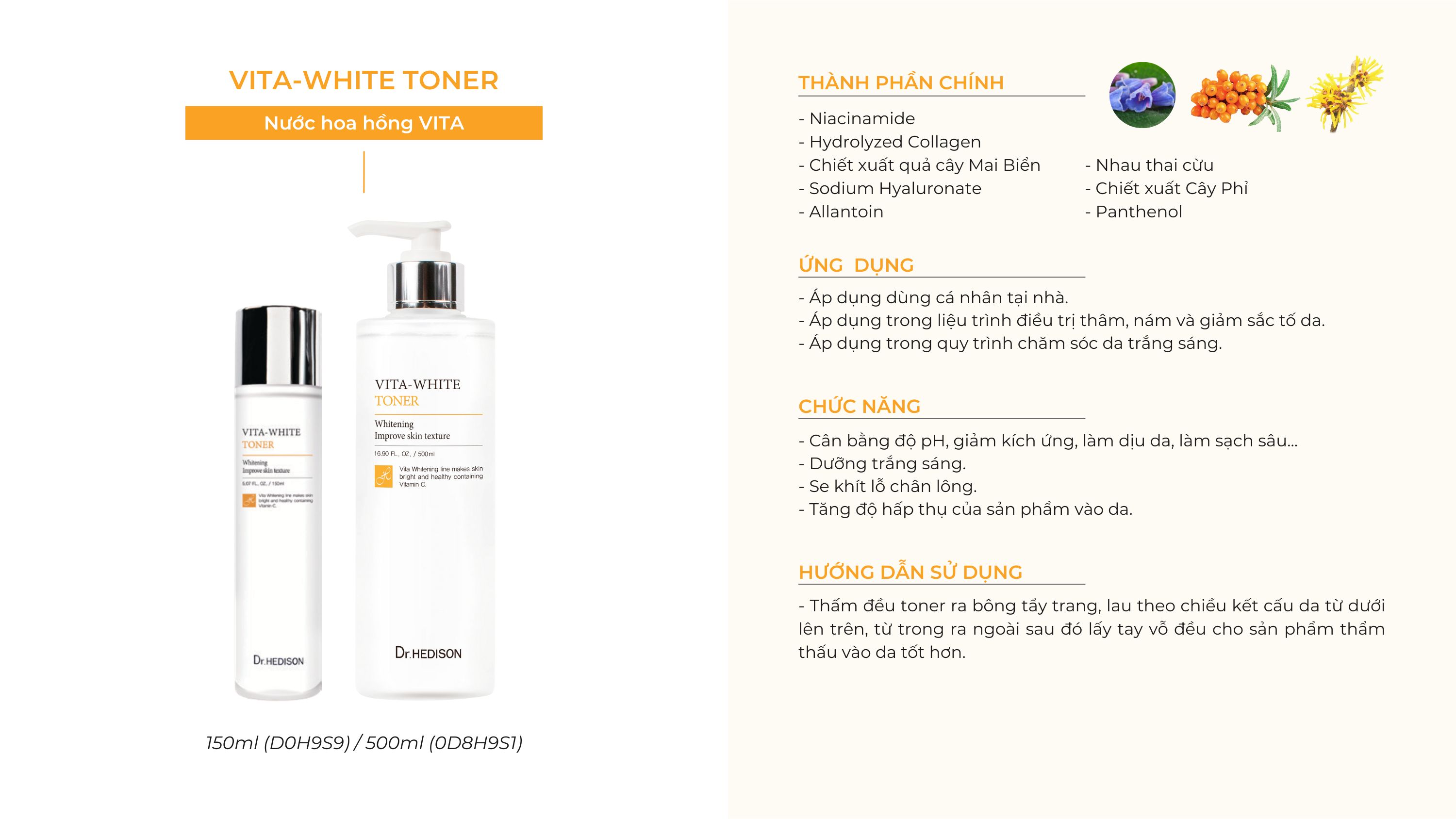 Nước hoa hồng trắng sáng Dr.Hedison Vita - Bright Toner (150ml-500ml)