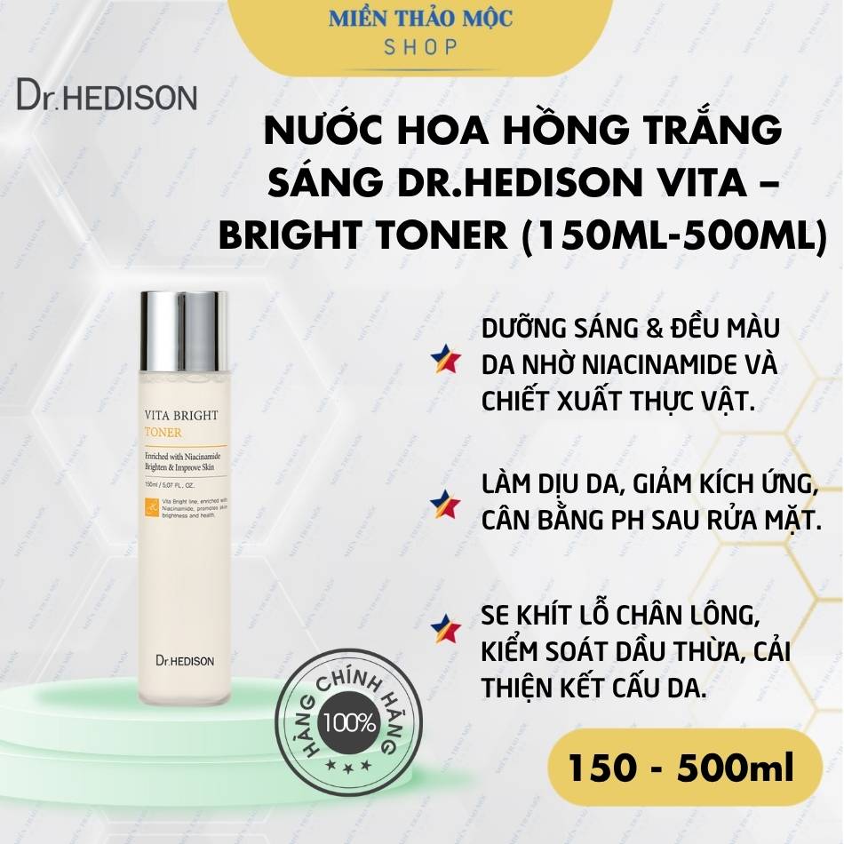Nước hoa hồng trắng sáng Dr.Hedison Vita - Bright Toner (150ml-500ml)