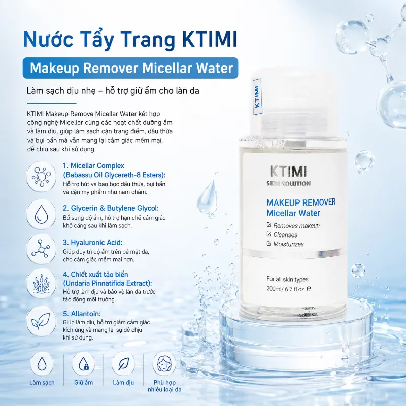Nước tẩy trang KTIMI MAKEUP REMOVER MICELLAR WATER