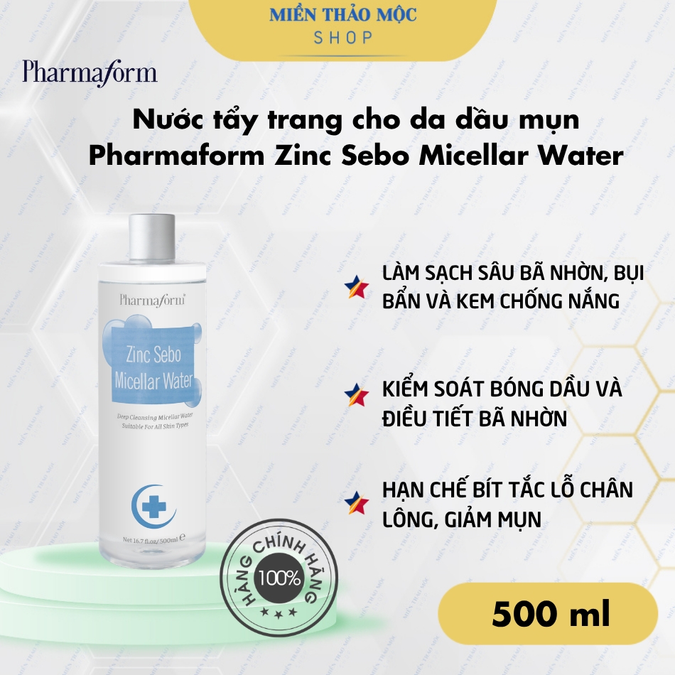 Nước tẩy trang cho da dầu mụn Pharmaform Zinc Sebo Micellar Water