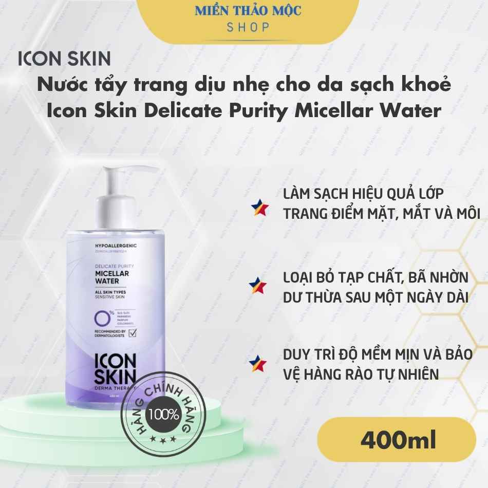 Nước tẩy trang dịu nhẹ cho da sạch khoẻ Icon Skin Delicate Purity Micellar Water