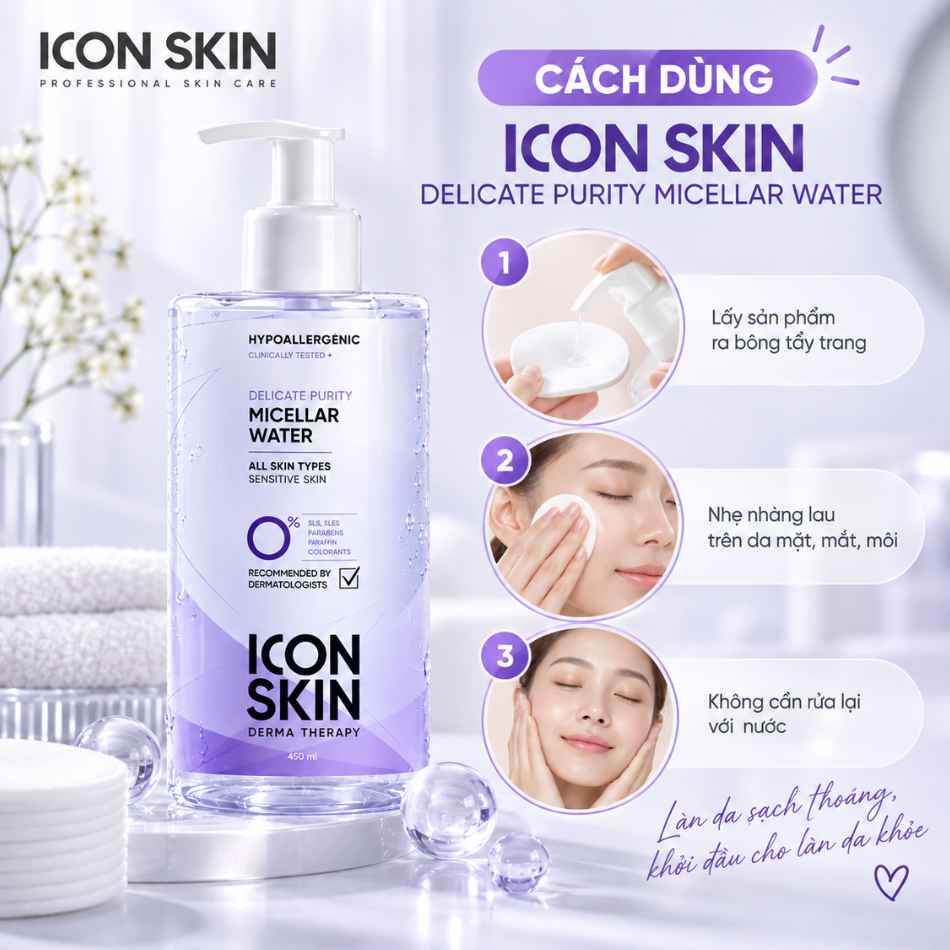 Nước tẩy trang dịu nhẹ cho da sạch khoẻ Icon Skin Delicate Purity Micellar Water