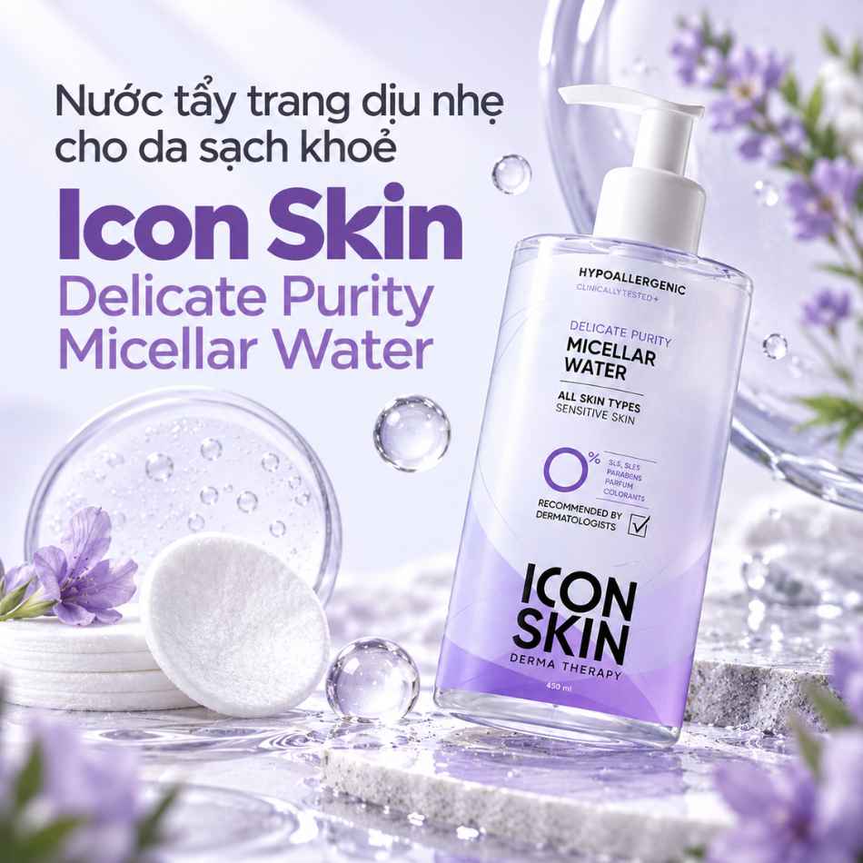 Nước tẩy trang dịu nhẹ cho da sạch khoẻ Icon Skin Delicate Purity Micellar Water