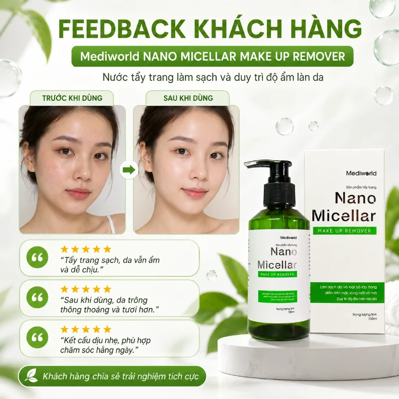 Nước tẩy trang làm sạch duy trì độ ẩm làn da Mediworld NANO MICELLAR MAKE UP REMOVER