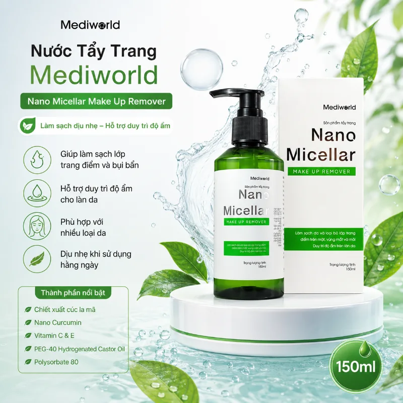 Nước tẩy trang làm sạch duy trì độ ẩm làn da Mediworld NANO MICELLAR MAKE UP REMOVER