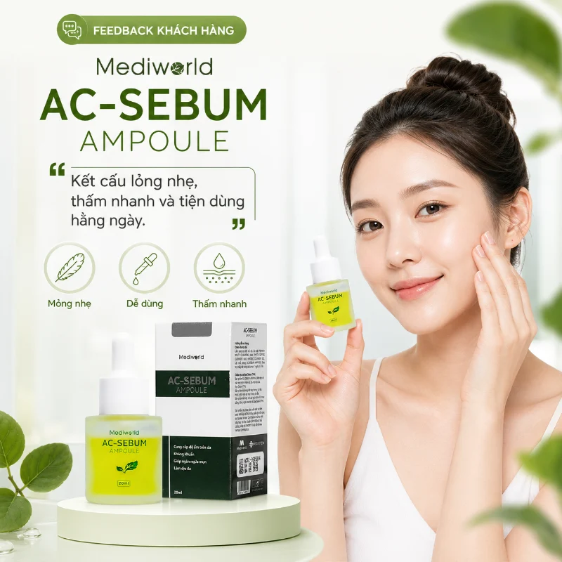 Serum hỗ trợ giảm mụn, kiểm soát dầu và làm dịu da Mediworld AC – Sebum Ampoule