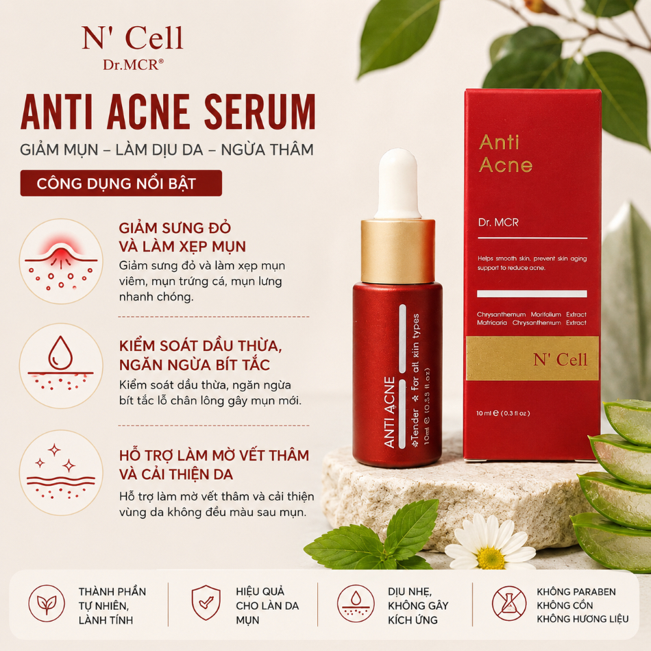 Serum Giảm Mụn Lưng, Viêm Nang Lông N'Cell Anti Acne Serum 10ml