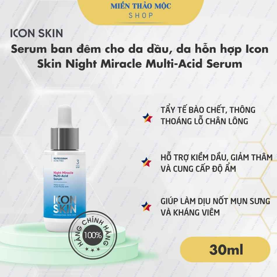 Serum ban đêm cho da dầu, da hỗn hợp Icon Skin Night Miracle Multi-Acid Serum