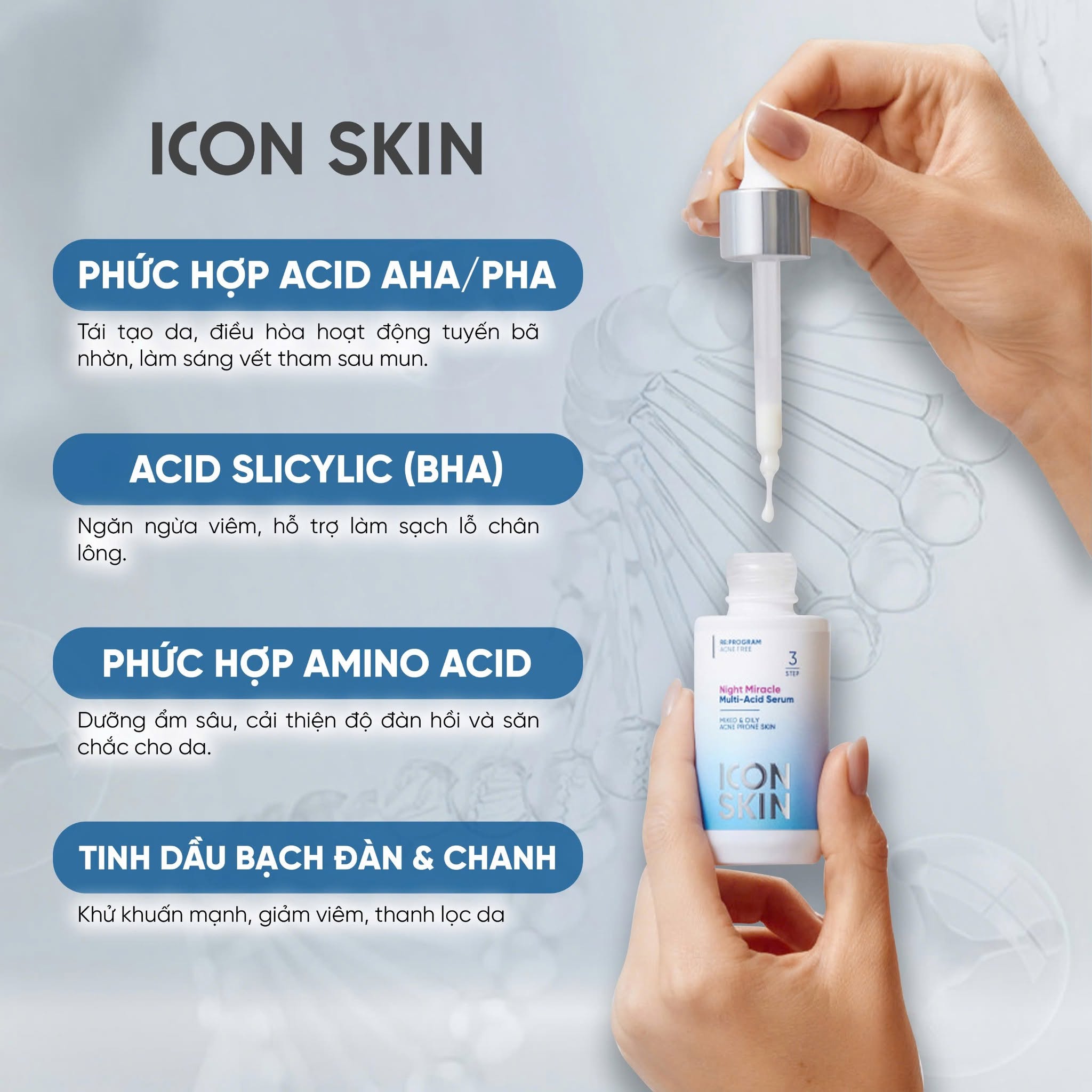Serum ban đêm cho da dầu, da hỗn hợp Icon Skin Night Miracle Multi-Acid Serum