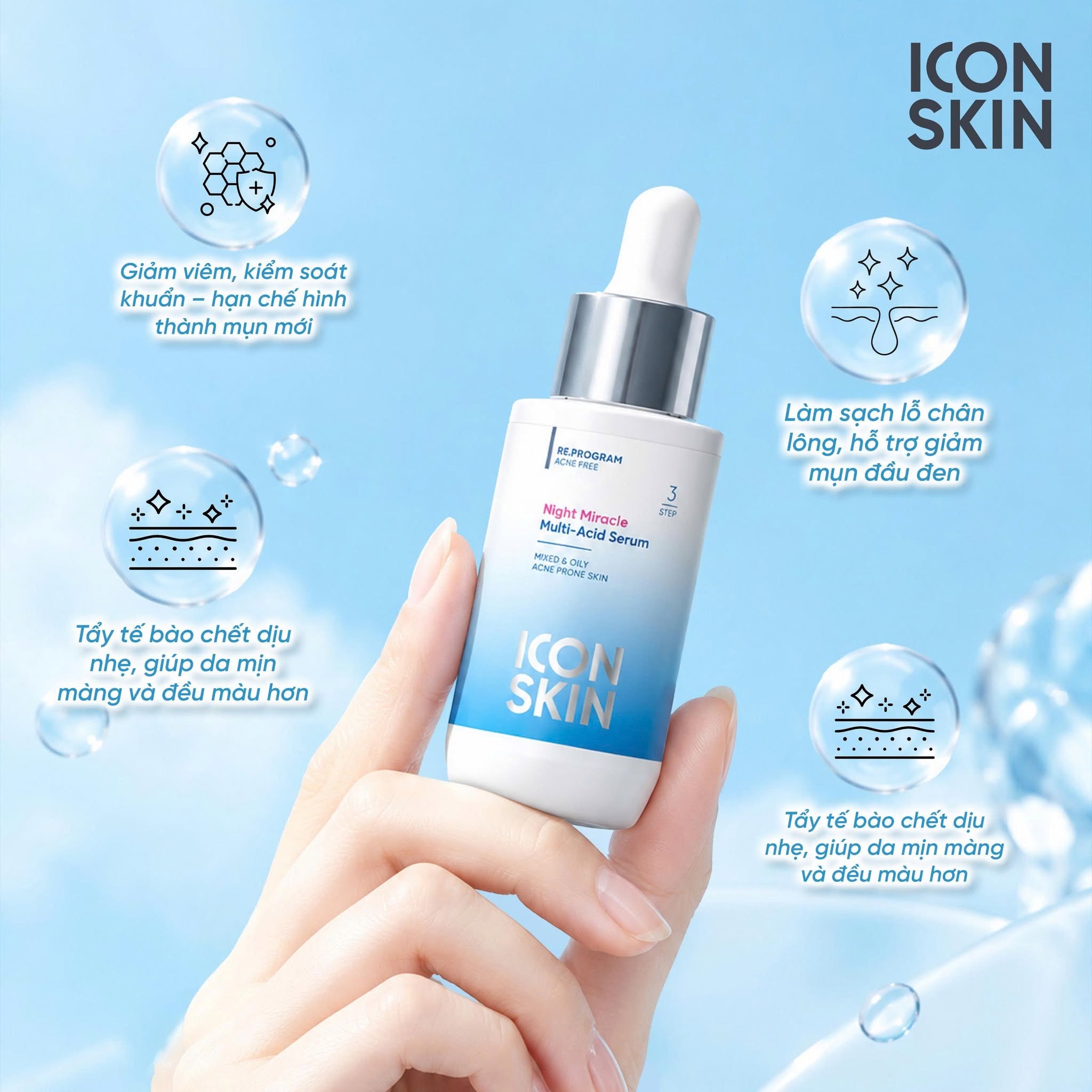 Serum ban đêm cho da dầu, da hỗn hợp Icon Skin Night Miracle Multi-Acid Serum