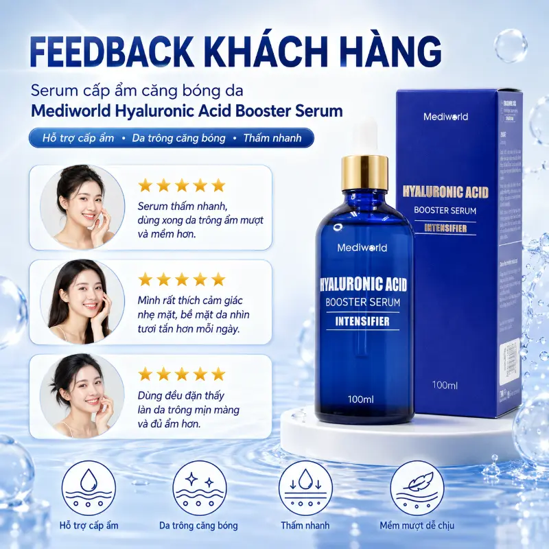 Serum cấp ẩm căng bóng da Mediworld Hyaluronic Acid Booster Serum