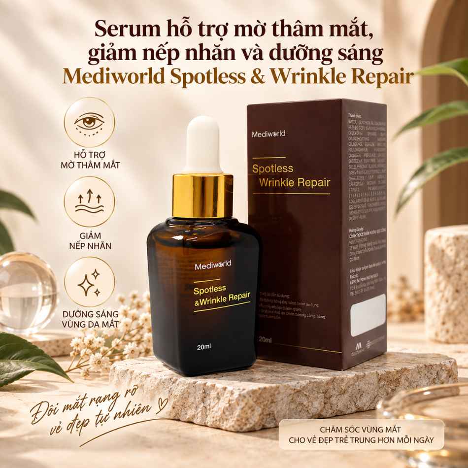 Serum hỗ trợ mờ thâm mắt, giảm nếp nhăn và dưỡng sáng Mediworld Spotless & Wrinkle Repair