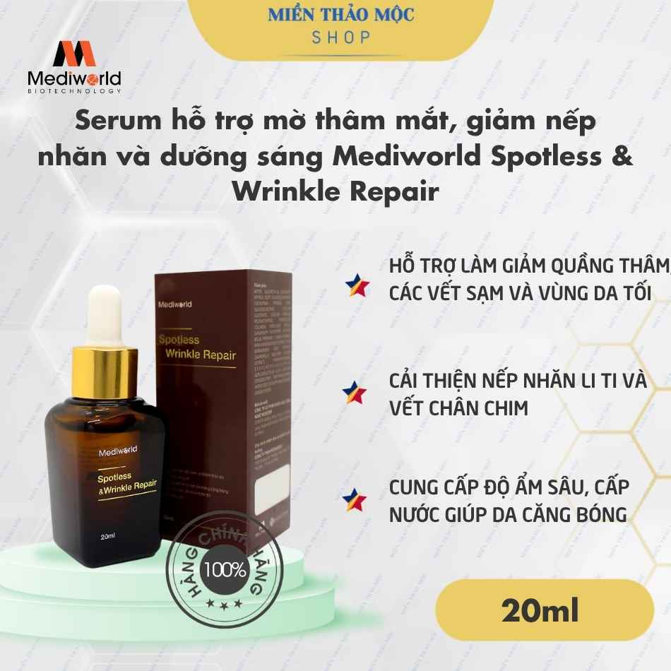 Serum hỗ trợ mờ thâm mắt, giảm nếp nhăn và dưỡng sáng Mediworld Spotless & Wrinkle Repair