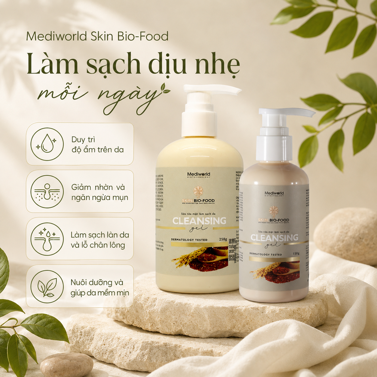 Sữa rửa mặt làm sạch, dưỡng ẩm da Mediworld Skin Bio Food Cleansing Gel