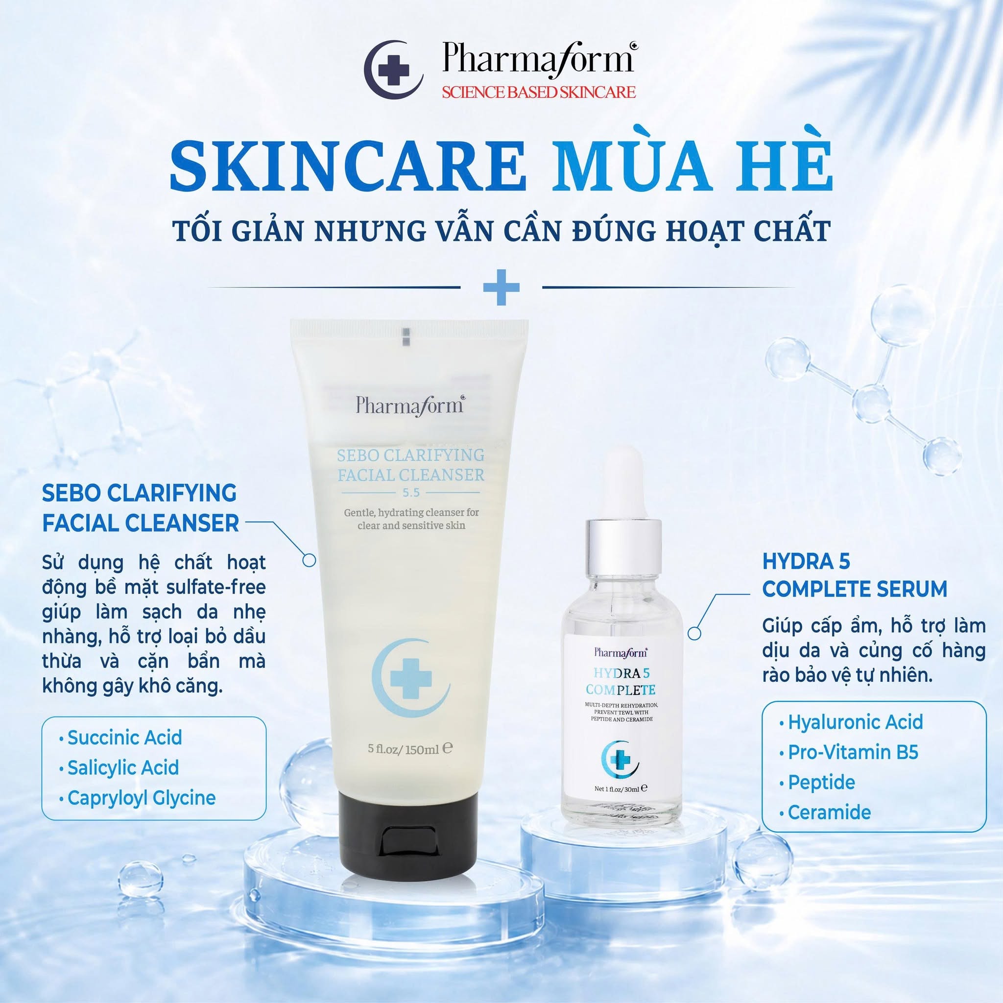 Sữa Rửa Mặt Cho Da Dầu Mụn Pharmaform Sebo Clarifying Facial Cleanser