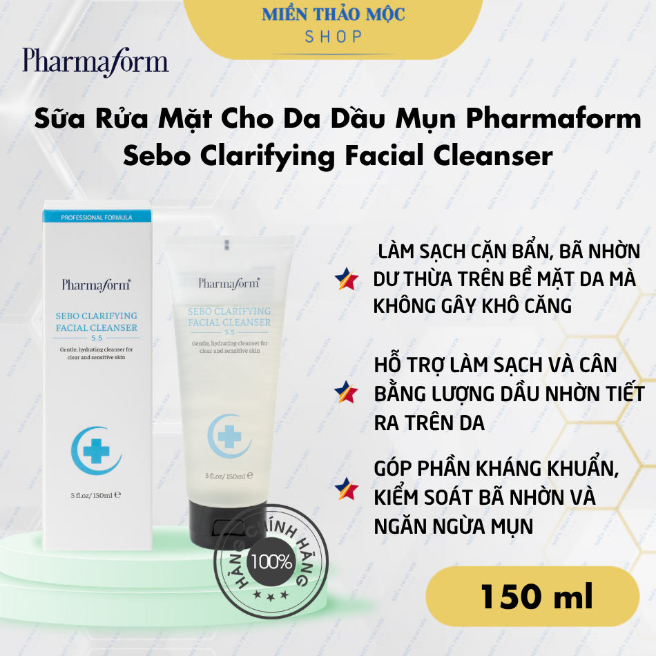 Sữa Rửa Mặt Cho Da Dầu Mụn Pharmaform Sebo Clarifying Facial Cleanser