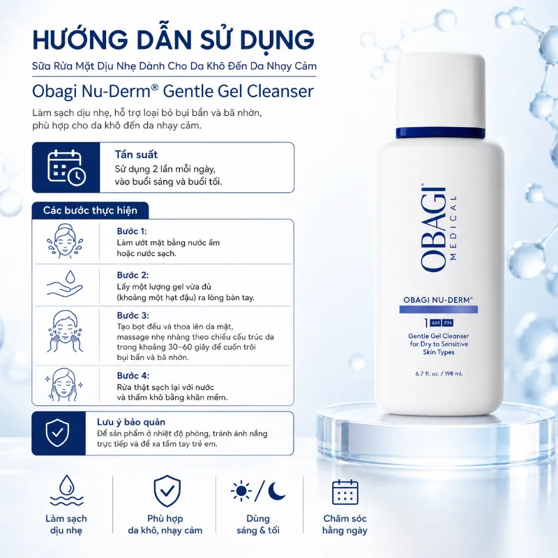 Sữa Rửa Mặt Dịu Nhẹ, Làm Sạch & Dưỡng Ẩm Da Obagi Nu-Derm Gentle Cleanser 200ml