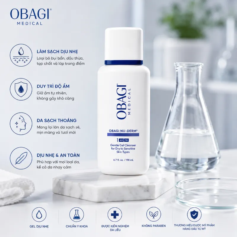 Sữa Rửa Mặt Dịu Nhẹ, Làm Sạch & Dưỡng Ẩm Da Obagi Nu-Derm Gentle Cleanser 200ml