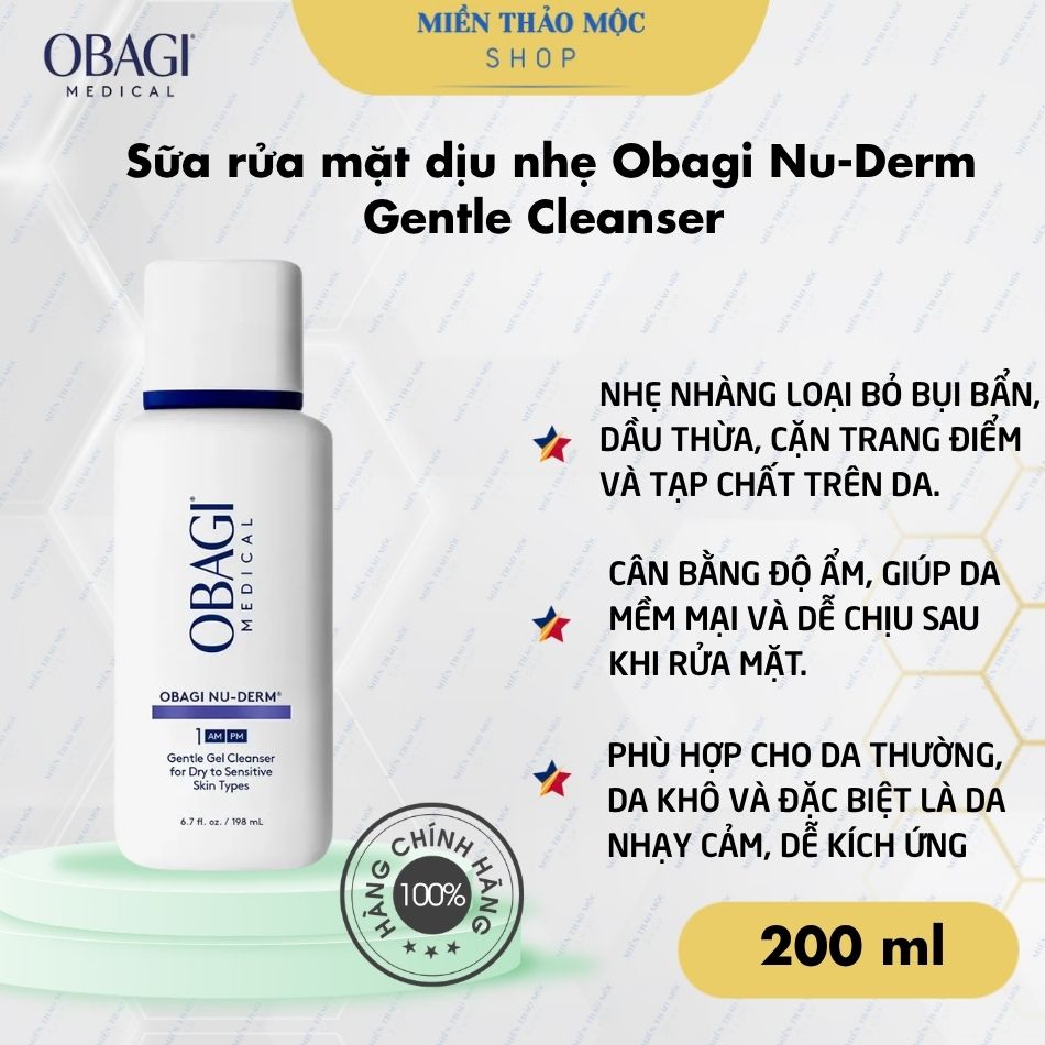 Sữa Rửa Mặt Dịu Nhẹ, Làm Sạch & Dưỡng Ẩm Da Obagi Nu-Derm Gentle Cleanser 200ml