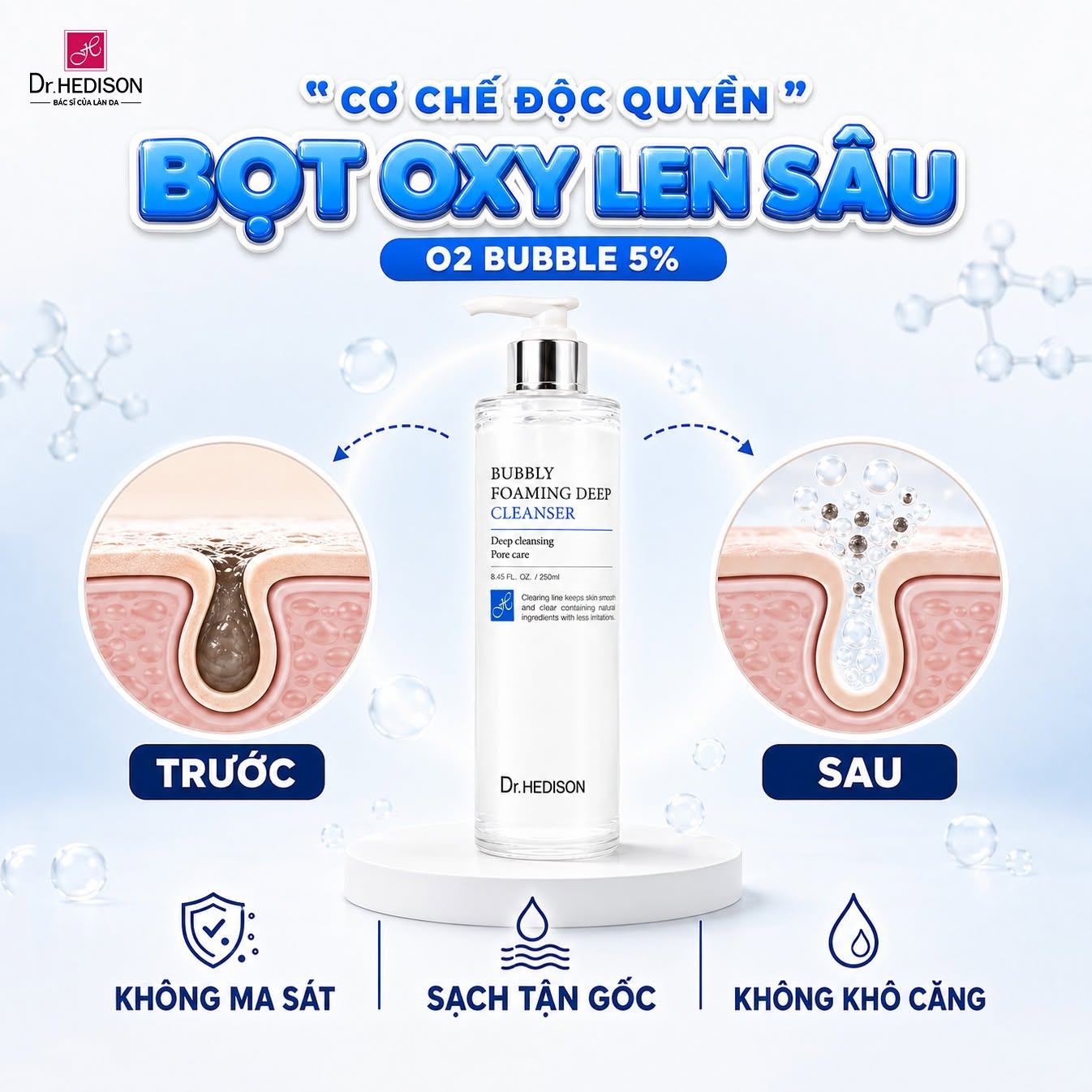 Sữa rửa mặt sủi bọt làm sạch sâu Dr.HEDISON Bubbly Foaming Deep Cleanser