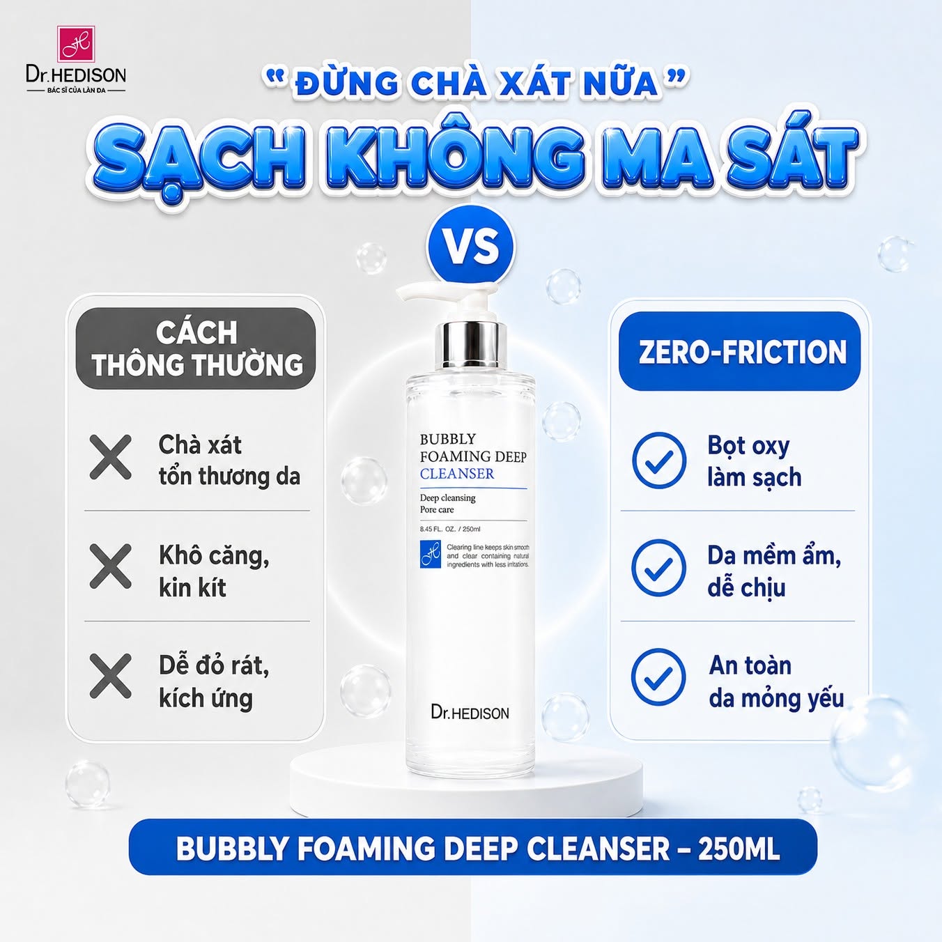 Sữa rửa mặt sủi bọt làm sạch sâu Dr.HEDISON Bubbly Foaming Deep Cleanser