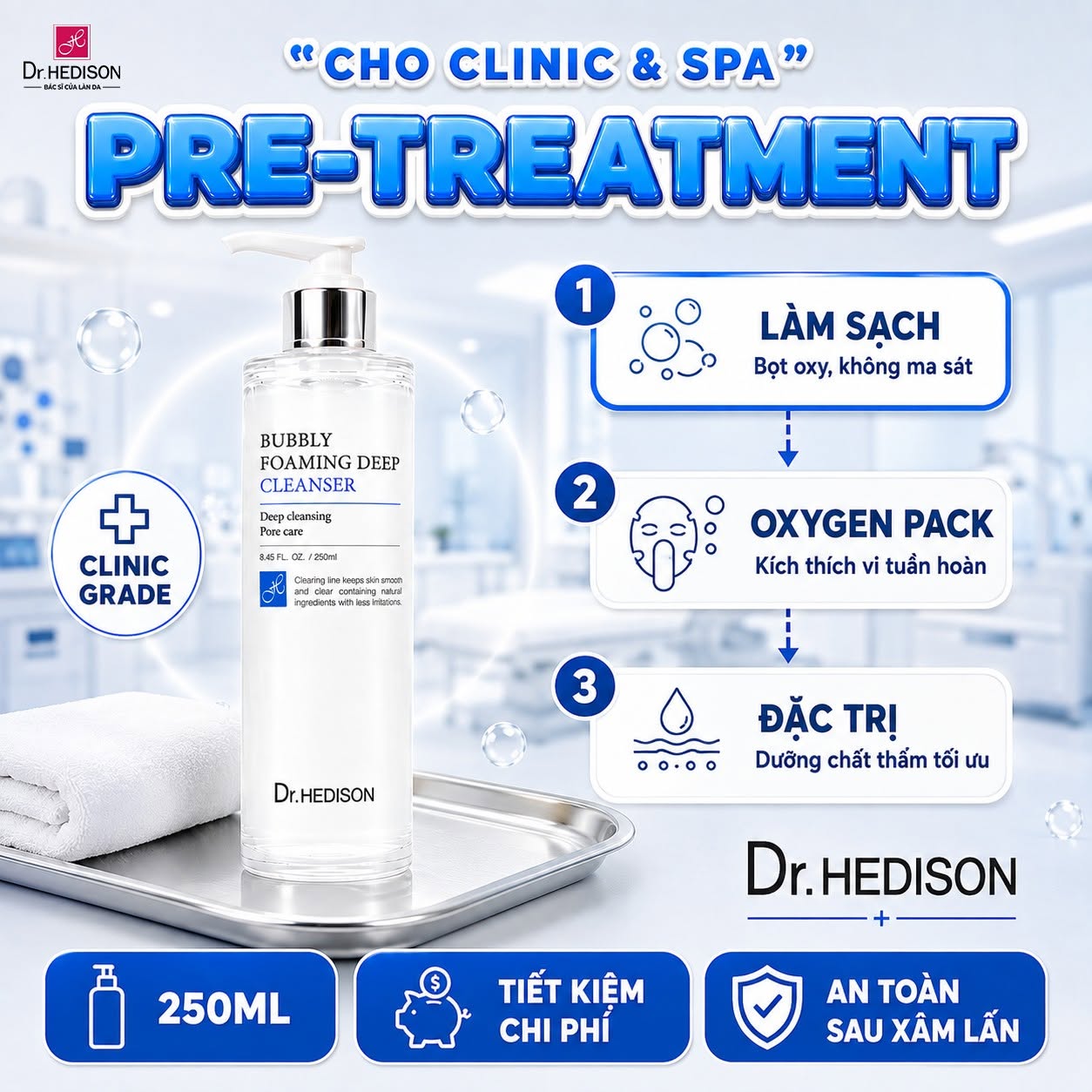 Sữa rửa mặt sủi bọt làm sạch sâu Dr.HEDISON Bubbly Foaming Deep Cleanser