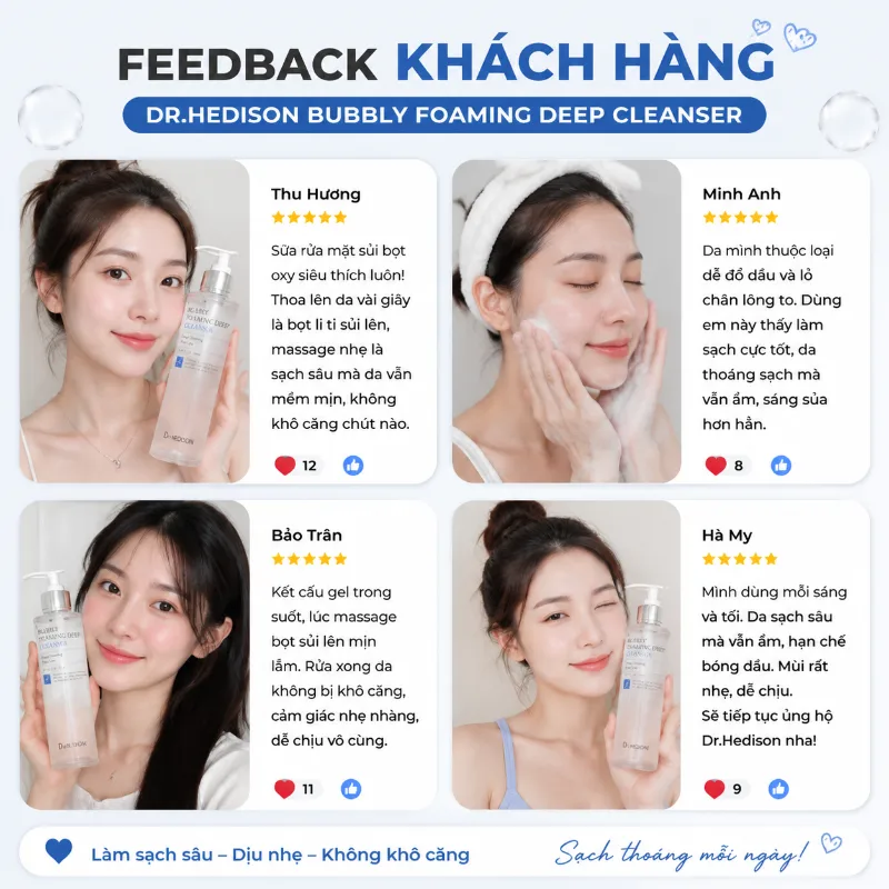 Sữa Rửa Mặt Sủi Bọt Detox Làm Sạch Sâu Cho Da Dầu, Da Hỗn Hợp Dr.Hedison Bubbly Foaming Deep Cleanser
