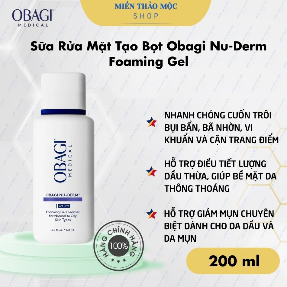 Sữa Rửa Mặt Tạo Bọt Cho Da Thường Đến Da Dầu Obagi Nu-Derm Foaming Gel 200ml