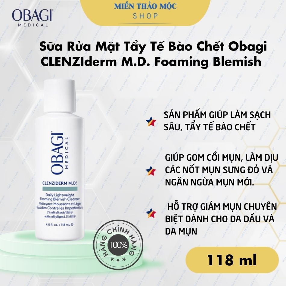 Sữa Rửa Mặt Tẩy Tế Bào Chết Cho Da Dầu Mụn Obagi CLENZIderm M.D. Foaming Blemish