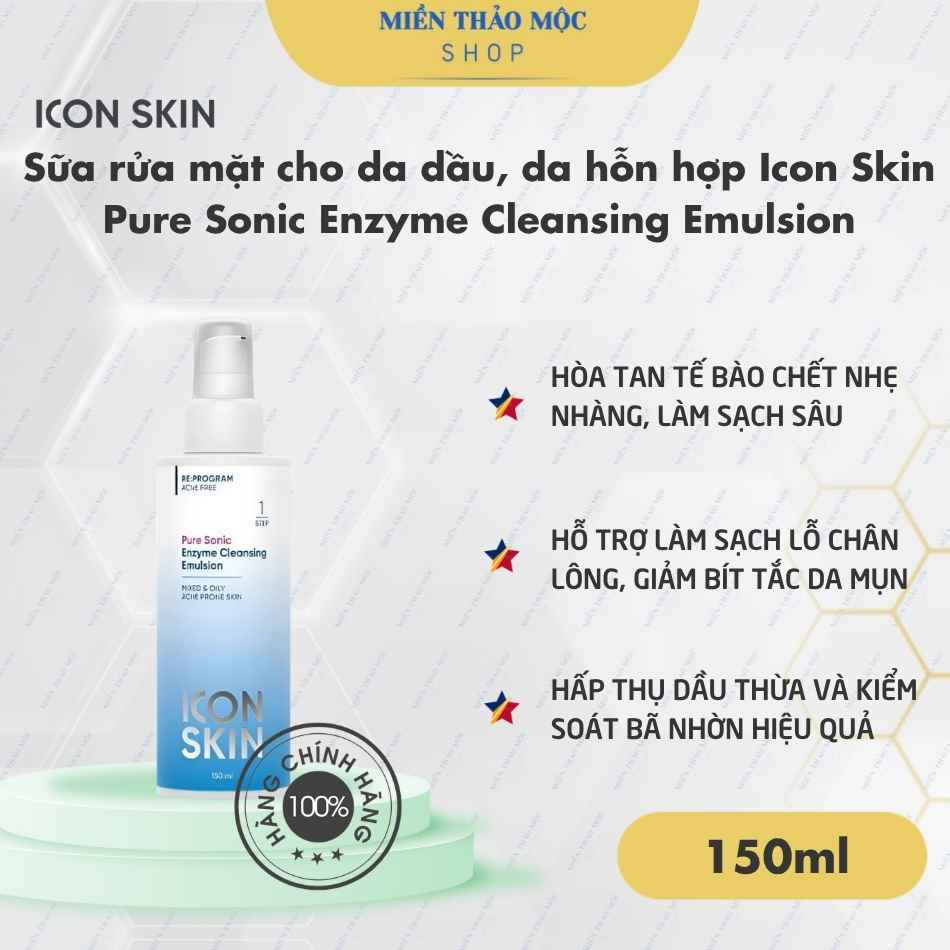 Sữa rửa mặt cho da dầu, da hỗn hợp Icon Skin Pure Sonic Enzyme Cleansing Emulsion