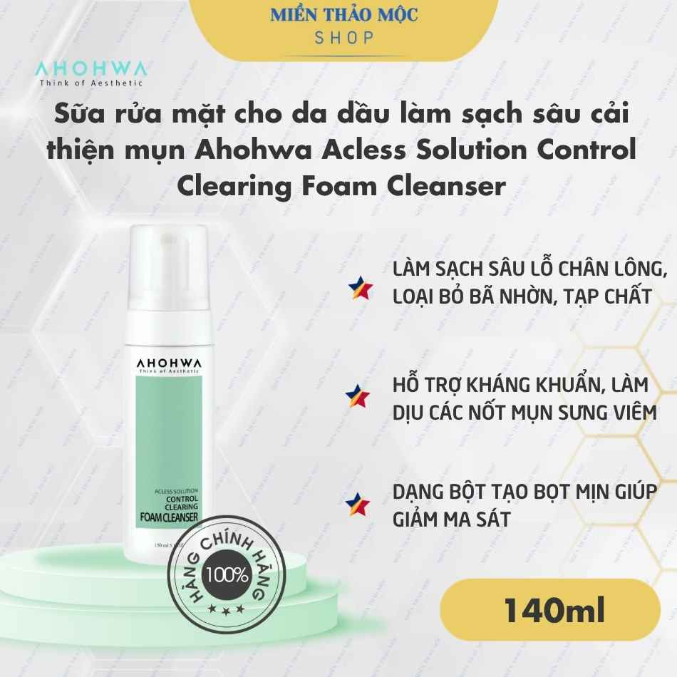 Sữa rửa mặt cho da dầu da hỗn hợp làm sạch sâu cải thiện mụn Ahohwa Acless Solution Control Clearing Foam Cleanser