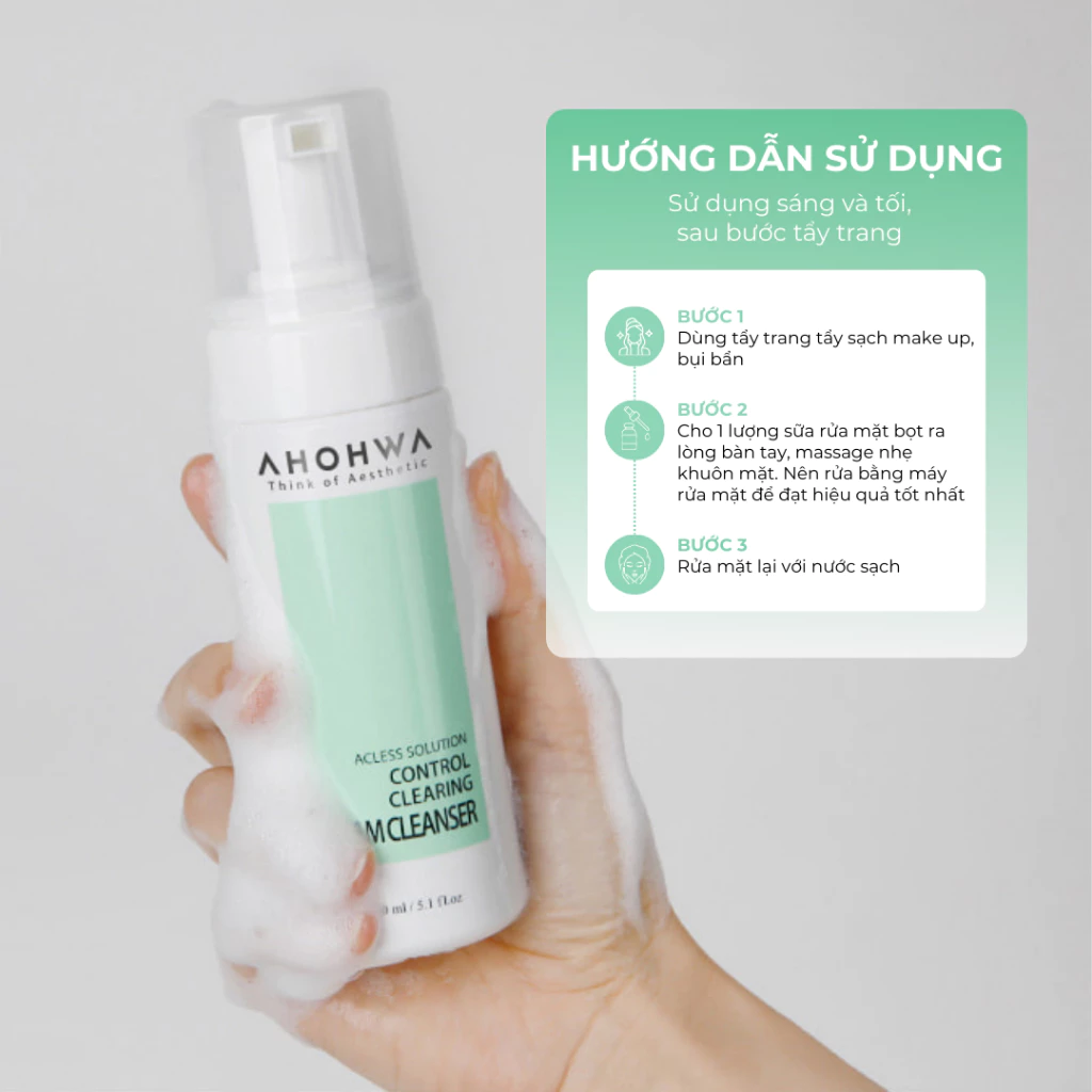 Sữa rửa mặt cho da dầu da hỗn hợp làm sạch sâu cải thiện mụn Ahohwa Acless Solution Control Clearing Foam Cleanser