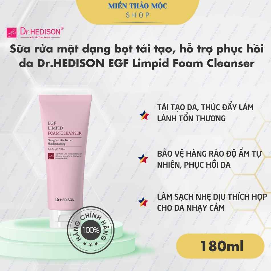 Sữa rửa mặt dạng bọt tái tạo, hỗ trợ phục hồi và bảo vệ hàng rào da Dr.HEDISON EGF Limpid Foam Cleanser
