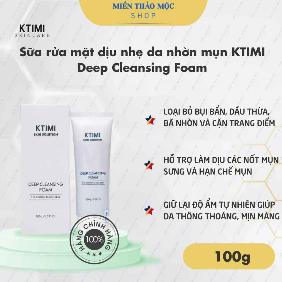 Sữa rửa mặt dịu nhẹ da nhờn mụn KTIMI Deep Cleansing Foam