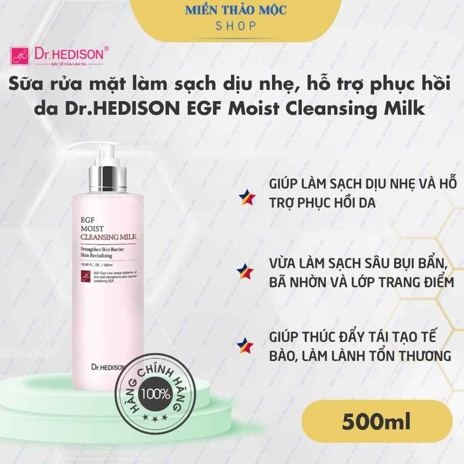 Sữa rửa mặt làm sạch dịu nhẹ, hỗ trợ phục hồi da Dr.HEDISON EGF Moist Cleansing Milk