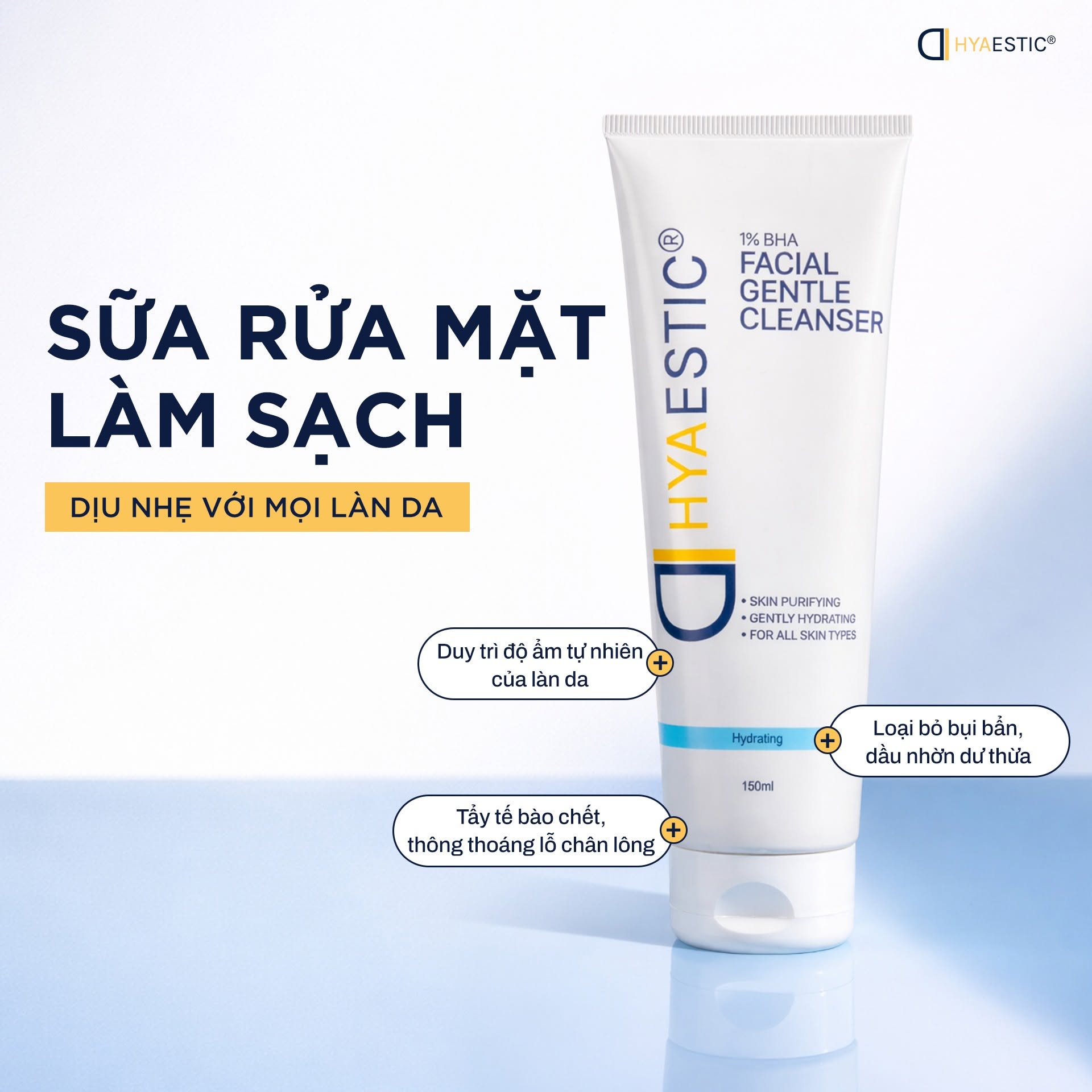Sữa rửa mặt làm sạch sâu Hyaestic 1% BHA Facial Gentle Cleanser
