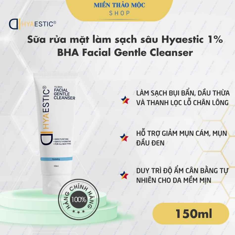 Sữa rửa mặt làm sạch sâu Hyaestic 1% BHA Facial Gentle Cleanser