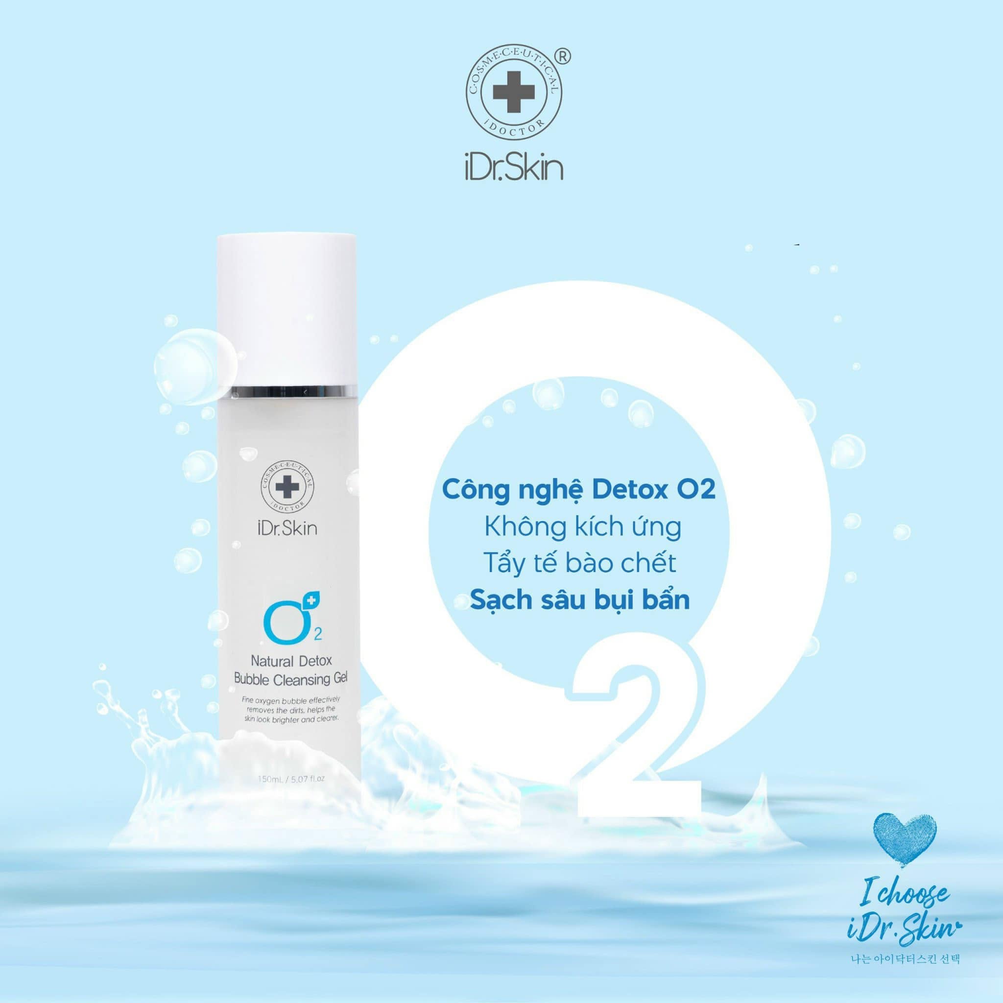 Sữa rửa mặt tự tạo bọt IDr. Skin O2 Natural Detox Bubble Cleansing Gel iDr.Skin