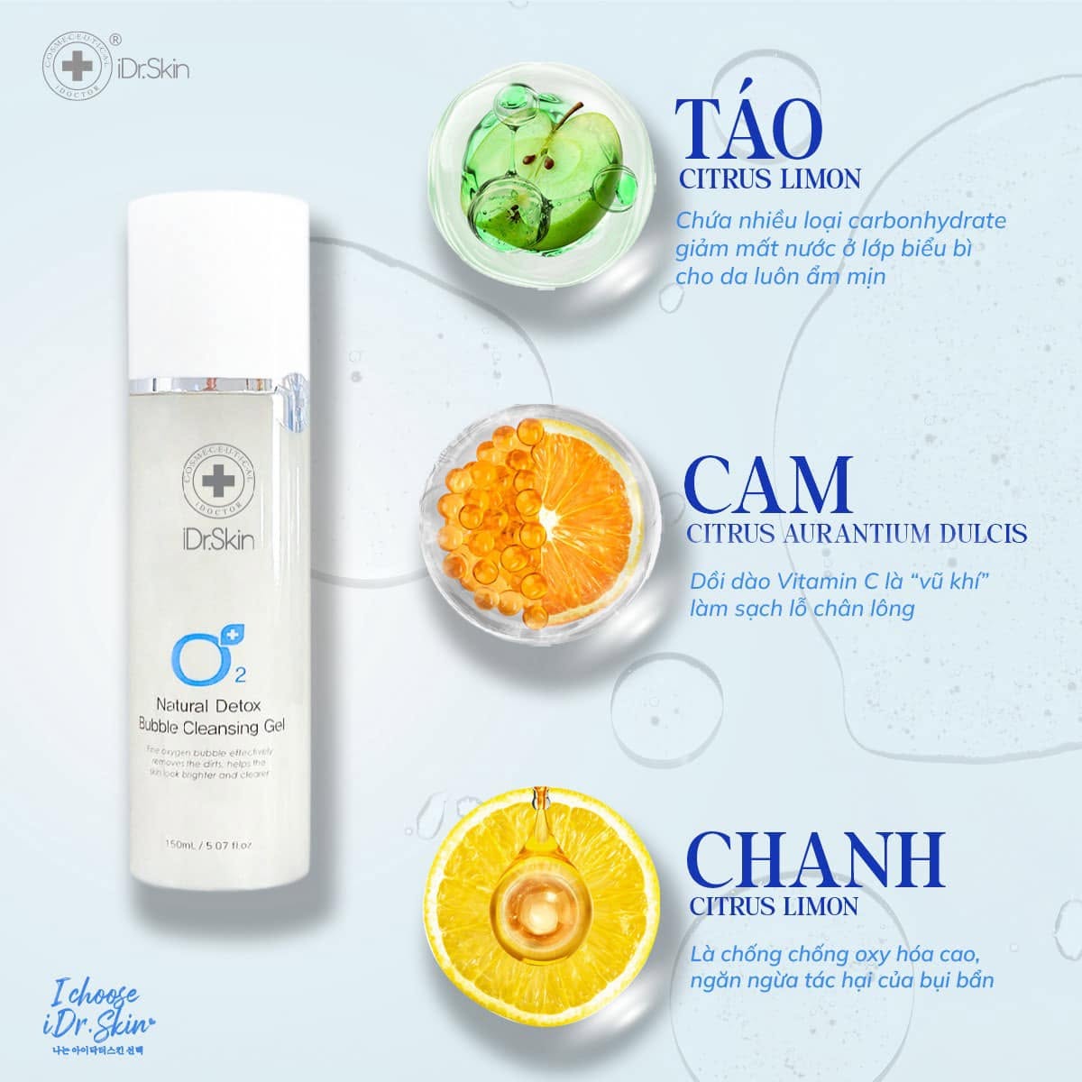 Sữa rửa mặt tự tạo bọt IDr. Skin O2 Natural Detox Bubble Cleansing Gel iDr.Skin