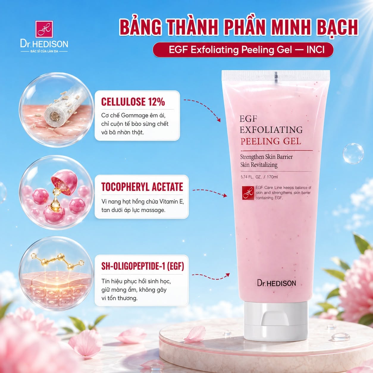 Gel tẩy tế bào chết hỗ trợ làm mịn và chăm sóc da Dr.HEDISON EGF Exfoliating Peeling Gel