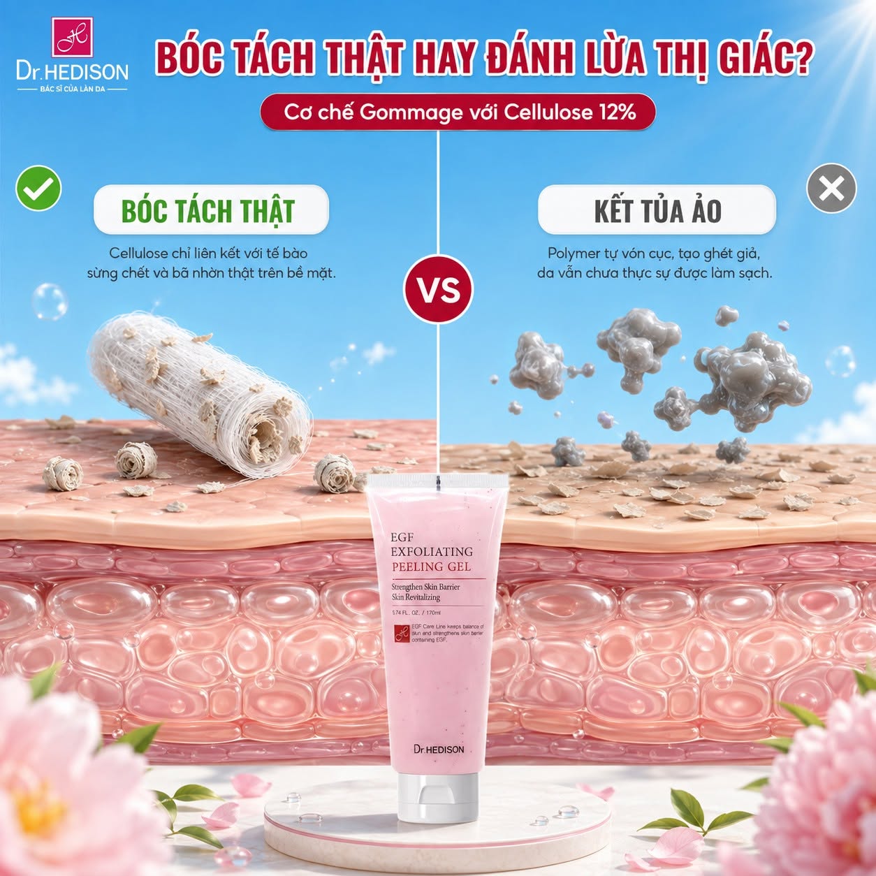 Gel tẩy tế bào chết hỗ trợ làm mịn và chăm sóc da Dr.HEDISON EGF Exfoliating Peeling Gel