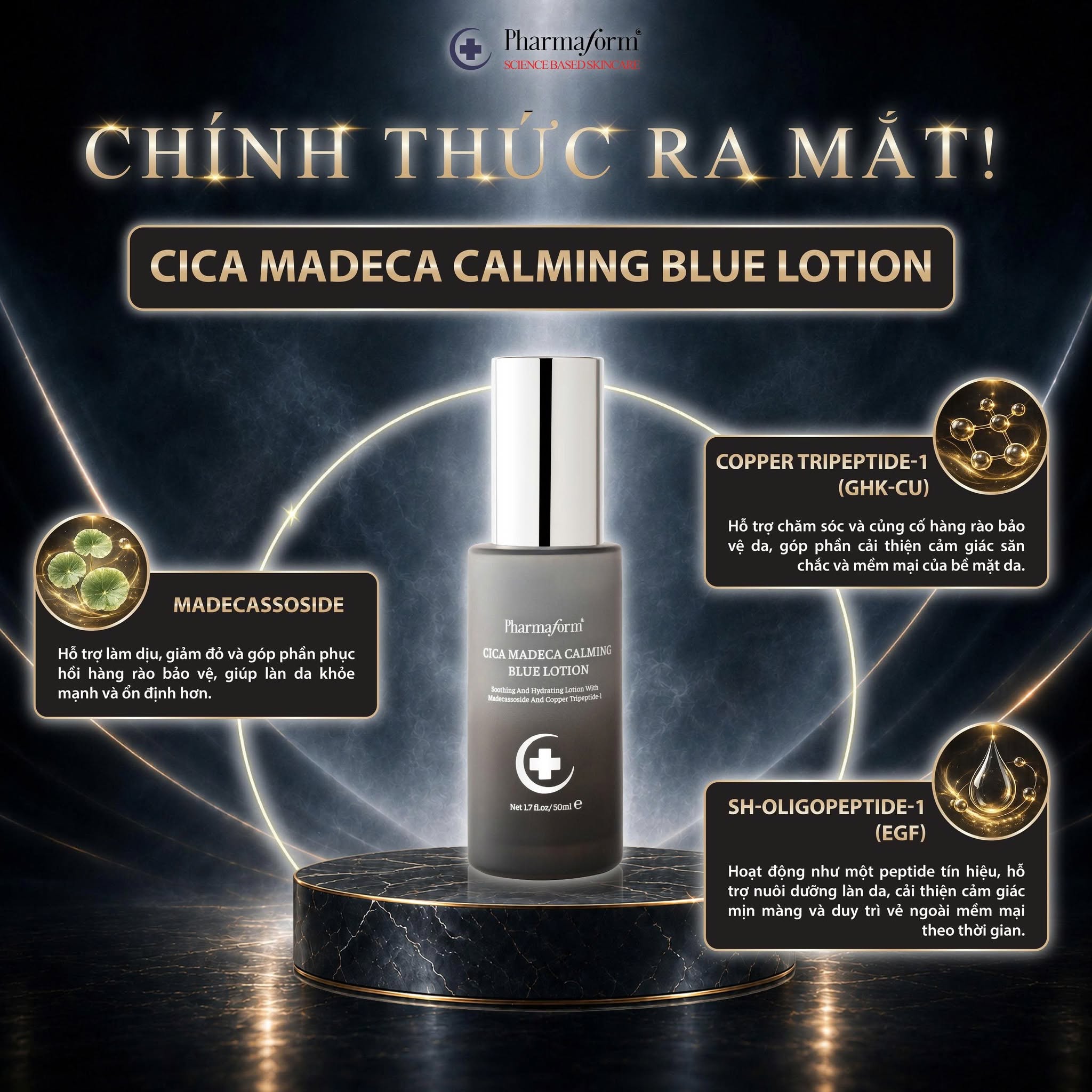 Tinh Chất Cấp Ẩm, Làm Dịu Và Hỗ Trợ Củng Cố Hàng Rào Bảo Vệ Da Pharmaform Cica Madeca Calming Blue Lotion 50ml